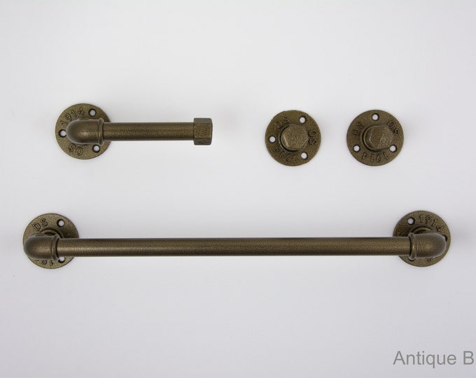 Industrial Bathroom Accessories 4pcs Set, Toilet Paper Holder, Pipe Towel Holder, Pipe Hooks, Bathroom Set