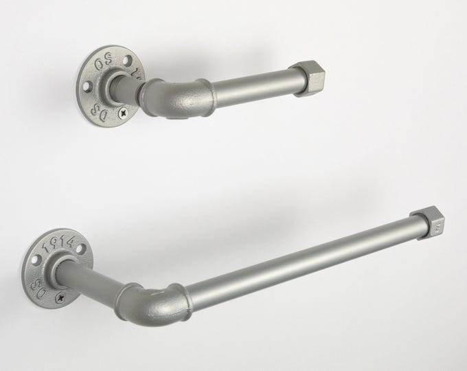 Toilet Paper Holder, Paper Towel Holder, Towel Rack, Industrial Bathroom, Space Saver, Color Pictured Aluminium Matte
