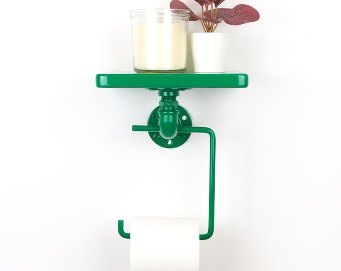 Vibrant Toilet Paper Roll Holder With Shelf, Bathroom Storage Solution For Stylish Home, Color Pictured - Dark Green Gloss