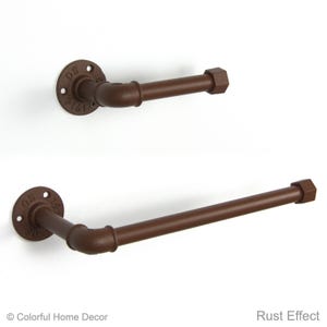 Toilet Tissue Holder, Paper Towel Holder, Towel Rack, Steampunk Bathroom, Bathroom Decor, Color Pictured Rust Effect