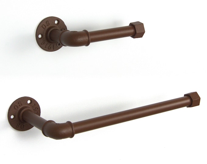 Toilet Tissue Holder, Paper Towel Holder, Towel Rack, Steampunk Bathroom, Bathroom Decor, Color Pictured Rust Effect