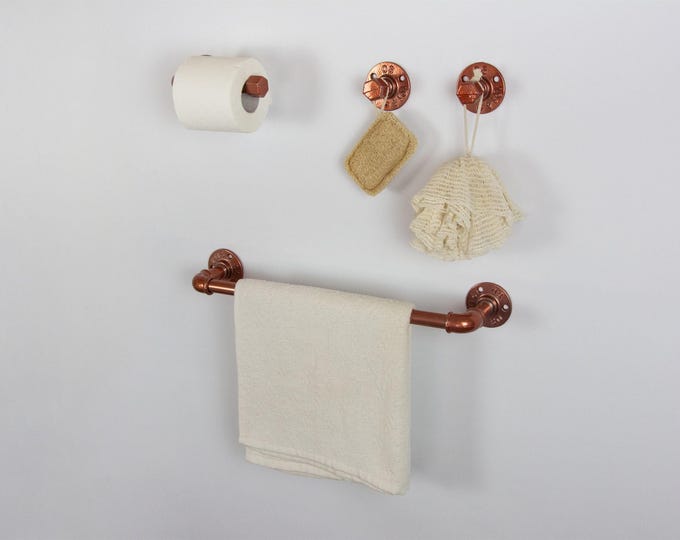 Steampunk Bathroom Accessories 4pcs Set, Includes Towel Rack, Two Towel Hooks, Toilet Paper Holder. Pipe Bathroom Set, FREE SHIPPING