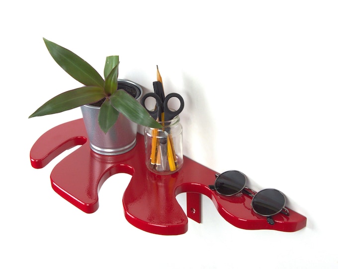 Wall Plant Shelf - Red Hanging Shelf, Wall Art, Funky Decor, Monstera Shelf, Aesthetic Room Decor