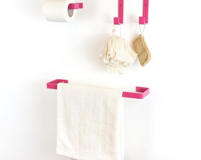 Bathroom Accessories Set – Toilet Paper Holder, Towel Holder & Hooks for Modern Bathroom Decor, Color Pictured – Hot Pink