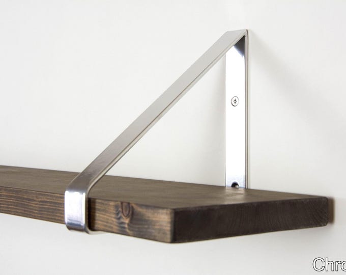 Modern Shelf Bracket - Color Pictured Chrome -  Book Shelf Bracket - Heavy Duty Bracket