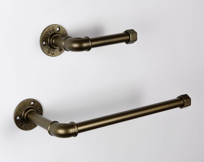 Toilet Paper Holder, Paper Towel Holder, Towel Rack, Industrial Bathroom, Rustic Home Decor, Color Pictured Antique Brass
