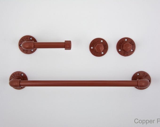 Farmhouse Bathroom Accessories 4pcs Set, Pipe Towel Rack, Rustic Towel Hooks, Farmhouse Decor, Pipe Bathroom Set