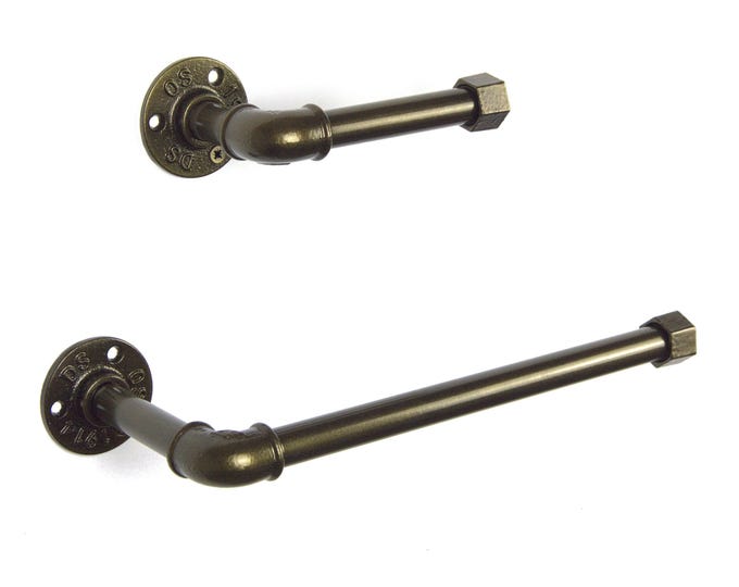 Toilet Paper Holder, Paper Towel Holder, Towel Rack, Industrial Bathroom, Space Saver, Color Pictured Dark Brass