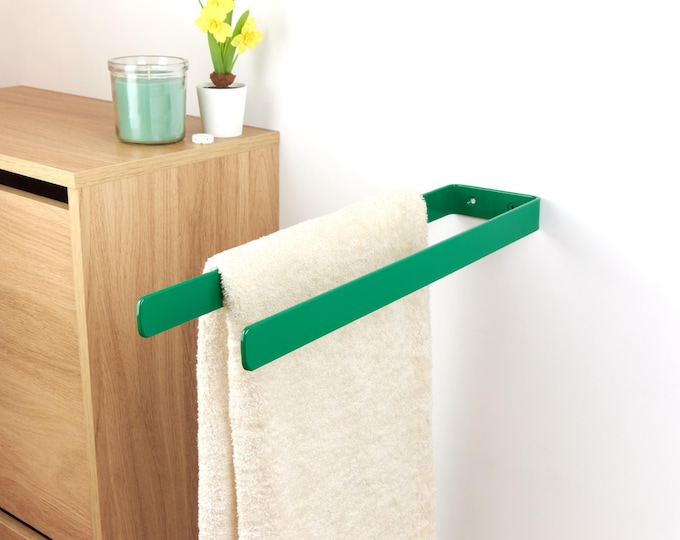 Double Towel Holder - Sturdy Bathroom Accessory for Easy Towel Organization, Ideal Home Decor Gift, Color Pictured - Dark Green Gloss