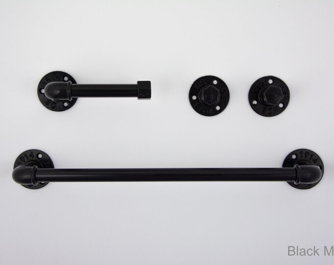Steampunk Bathroom Accessories 4pcs Set, Includes Towel Rack, Two Towel Hooks, Toilet Paper Holder. Pipe Bathroom Set