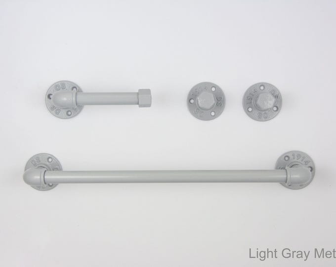 Industrial Bathroom Accessories 4pcs Set, Toilet Paper Holder, Pipe Towel Holder, Pipe Hooks, Bathroom Set