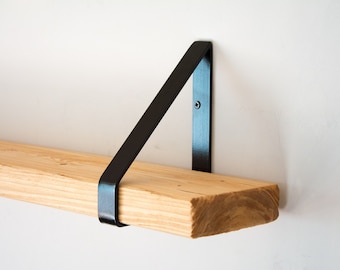 19.5cm Deep Shelf Light Pine Rustic Chunky Wooden Shelf with Black Triangle Brackets - Solid Rustic Shelf - Heavy Duty Shelf -