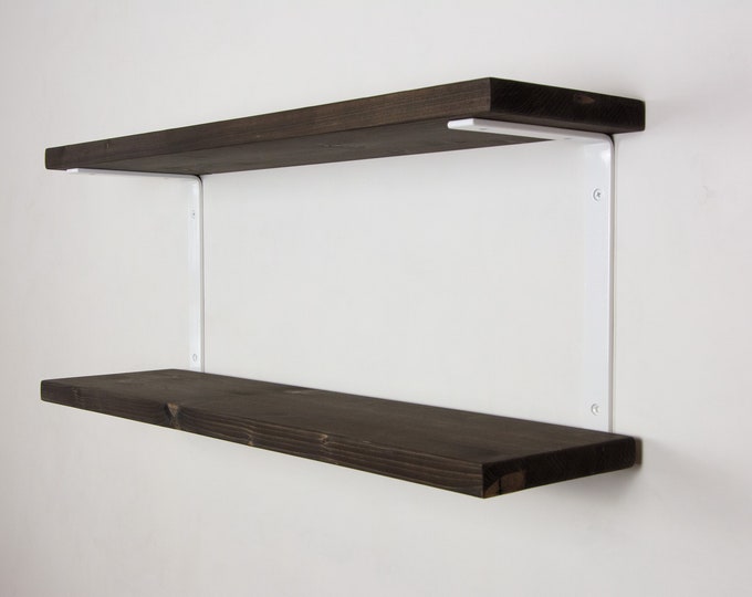 Shelf Brackets With Shelves - White Gloss - Shelving Unit - Industrial Shelf Brackets -  Double Wall Mounted Shelf Brackets