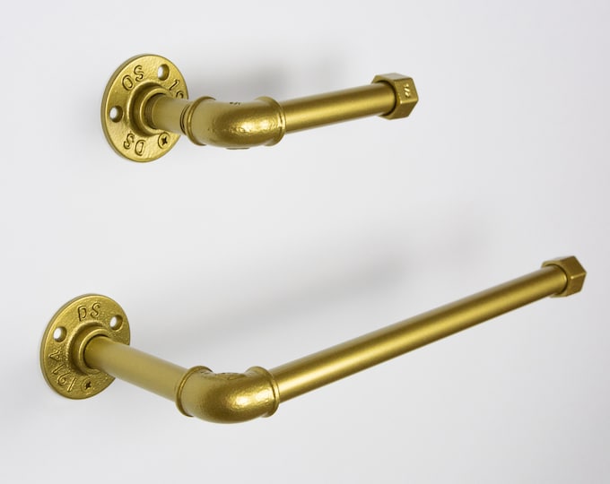 Towel Holder, Toilet Roll Holder, Towel Rack, Bathroom Hardware, Industrial Bathroom, Color Pictured Gold/Brass