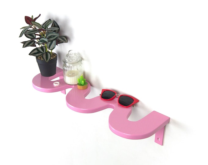 Squiggle Shelf - Pastel Pink Shelf, Funky Decor, Danish Pastel, Aesthetic Shelf, Colorful Decor