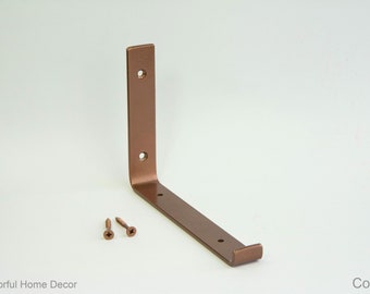 Steel Brackets Copper Powder Coated - Newest J Design - Heavy Duty Brackets - Shelf Brackets -  Open Shelving - Screws Included