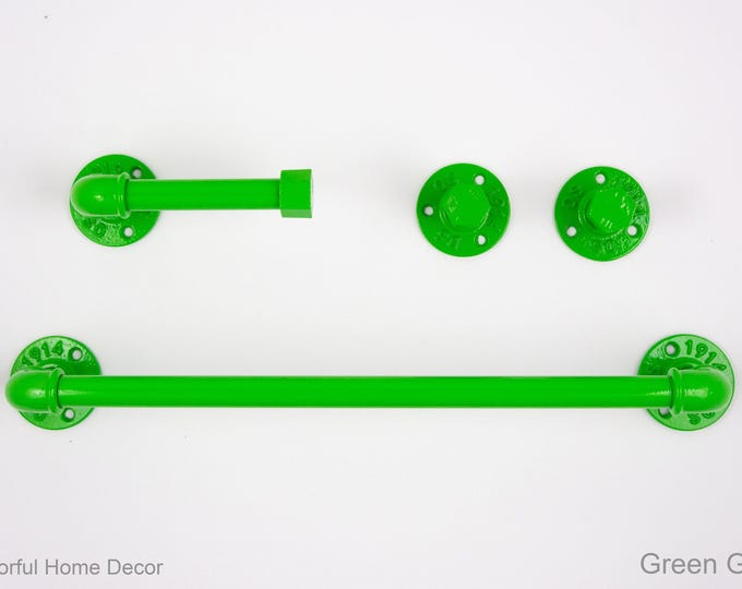 Pipe Bathroom Set 4pcs, Pipe Towel Rack, Toilet Roll Holder, Towel Hook, Wall Hook, Industrial Bathroom, Home Organization