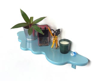 Estantería ondulada azul claro - Estantería flotante para plantas, decoración bohemia, estante de pared, tonos pastel daneses