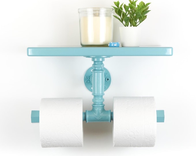 Double Toilet Paper Holder with Shelf – Pastel Bathroom Organizer for Convenient Storage – Unique Gift, Color Pictured – Pearl Pastel Blue