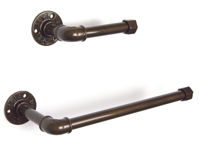 Toilet Tissue Holder, Paper Towel Holder, Towel Rack, Steampunk Bathroom, Bathroom Decor, Color Pictured Dark Bronze Metallic
