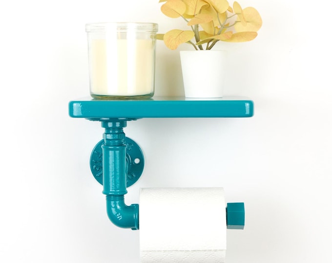 Toilet Paper Roll Holder with Shelf, Bright Colorful Design, Ideal for Bathroom Organization, Color Pictured Turquoise