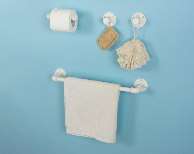 Pipe Bathroom Set 4pcs , Pipe Towel Rack, Toilet Roll Holder, Towel Hook, Wall Hook, Industrial Bathroom, Home Organization, FREE SHIPPING