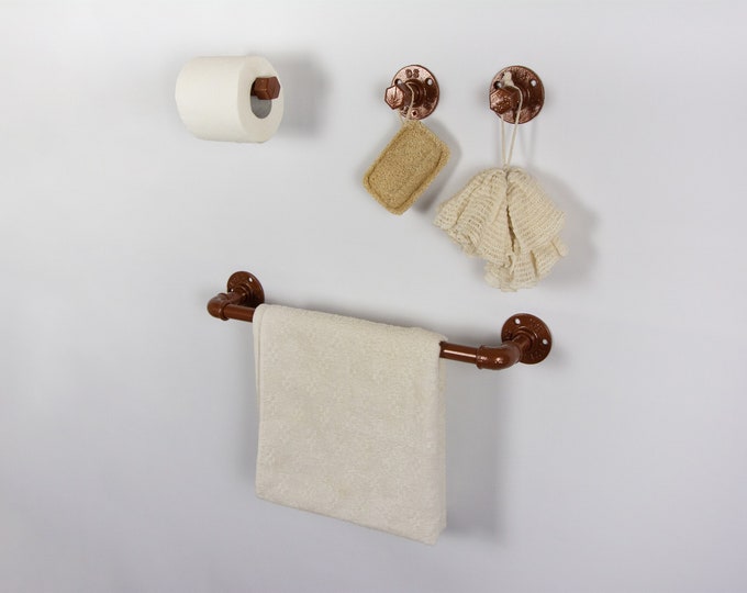 Industrial Bathroom Accessories 4pcs Set, Toilet Paper Holder, Pipe Towel Holder, Pipe Hooks, Copper Bathroom Set, FREE SHIPPING
