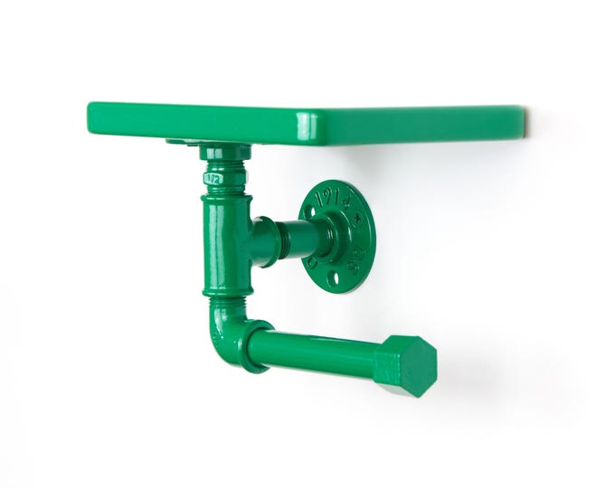 Ready To Ship Vibrant Toilet Paper Roll Holder with Shelf, Perfect for Practical Bathroom Decor, Dark Green Gloss Color
