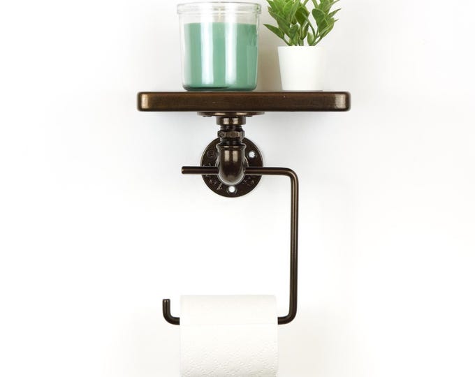 Toilet Paper Roll Holder with Shelf - Minimalist Bathroom Accessory, Home Decor Gift, Color Pictured - Oil Rubbed Bronze