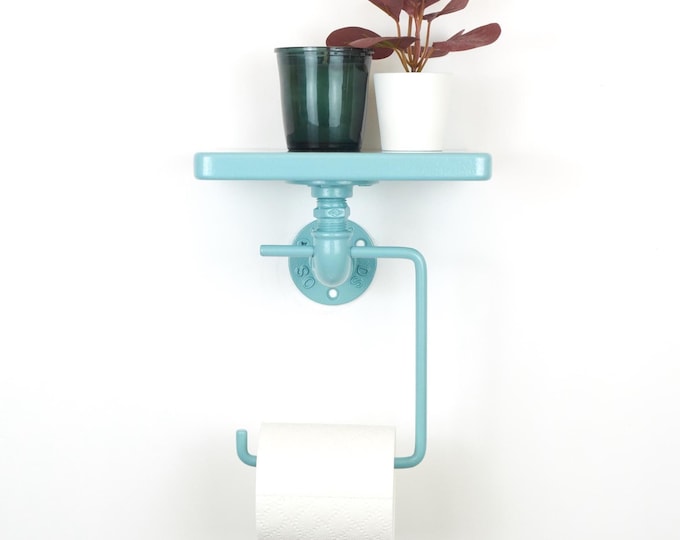 Toilet Paper Holder with Shelf - Pastel Bathroom Decor, Space Saving Functional Bathroom Organizer, Color Pictured - Pearl Pastel Blue