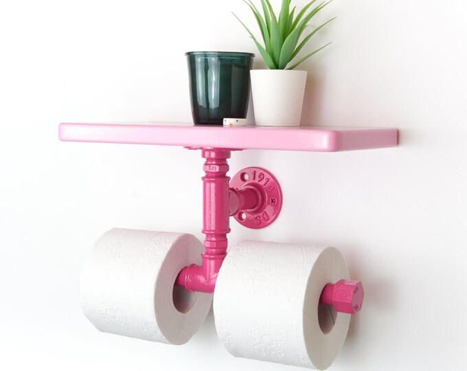 Colorful Double Toilet Paper Holder with Shelf – Modern Bathroom Storage Solution – Home Decor Gift for Housewarmings, Choose Your Color