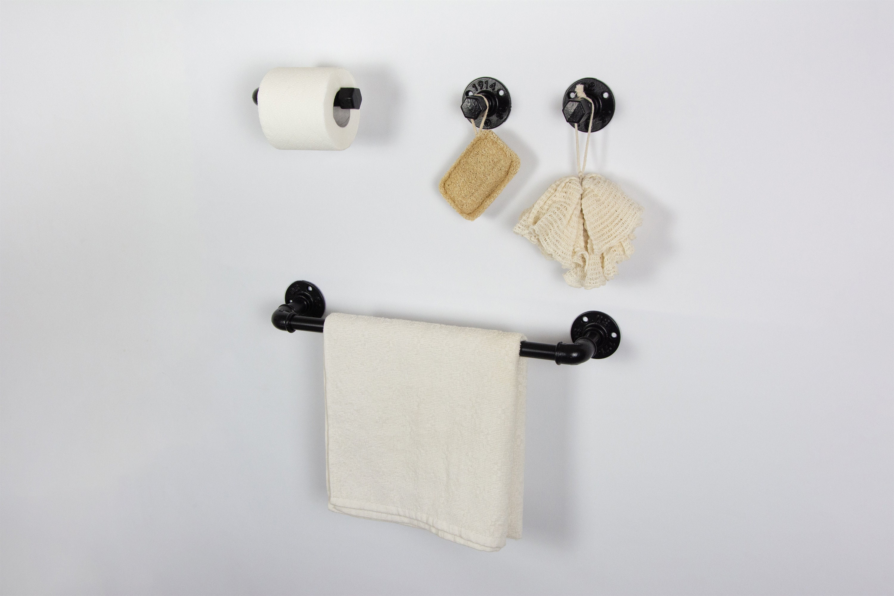 Matt Black Modern Bathroom Wall Accessories Toilet Roll Paper Holder Towel  Rack