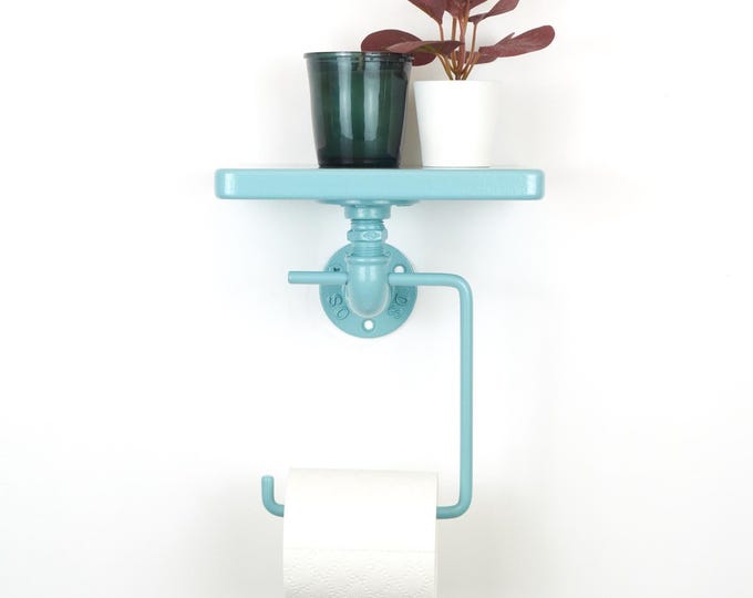Toilet Paper Holder with Shelf - Pastel Bathroom Decor, Space Saving Functional Bathroom Organizer, Color Pictured - Pearl Pastel Blue