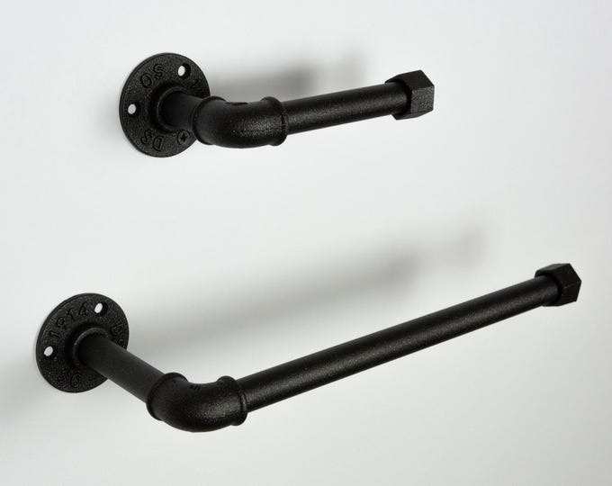 Toilet Tissue Holder, Paper Towel Holder, Towel Rack, Steampunk Bathroom, Bathroom Decor, Color Pictured Sand Textured Black