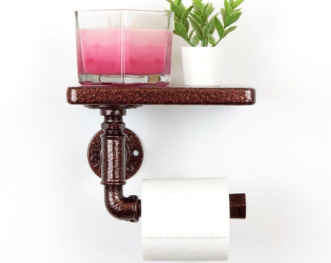 Toilet Paper Roll Holder With Shelf, Charming Farmhouse Decor For Bathroom Organization, Color Pictured - Antique Copper