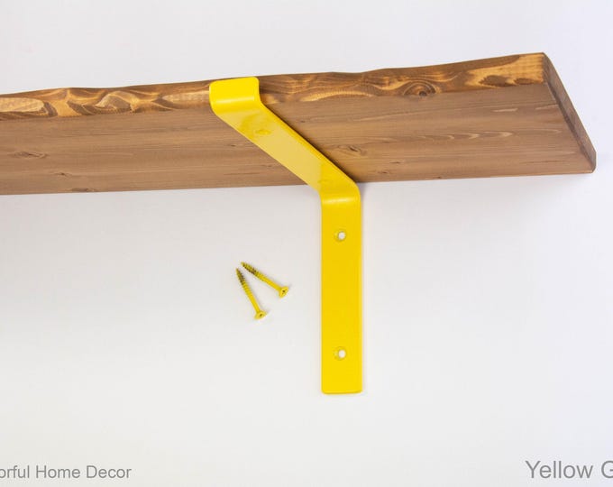 Steel Brackets  Yellow Gloss Powder Coated -  Heavy Duty Brackets - Shelf Brackets -  Open Shelving -  Screws Included - Metal Brackets