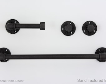 Juego de 4 accesorios de baño de estilo rústico, toallero de tubo, ganchos rústicos para toallas, decoración rústica, juego de baño