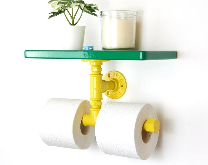 Vibrant Double Toilet Paper Holder with Shelf - Stylish and Functional Bathroom Organizer for Easy Access - Perfect Gift for Home Upgrades