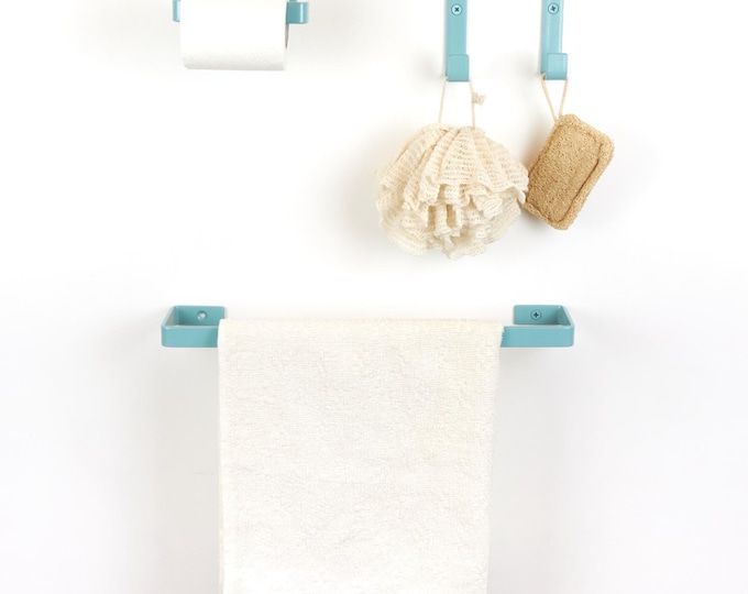 Pastel Bathroom Accessories Set – Toilet Paper Holder, Towel Rack & Hooks for Bathroom Organization, Color Pictured - Pearl Pastel Blue