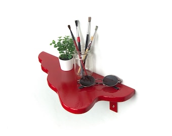 Estante de pared - Estante rojo, decoración maximalista, estante estético, decoración colorida, estante flotante