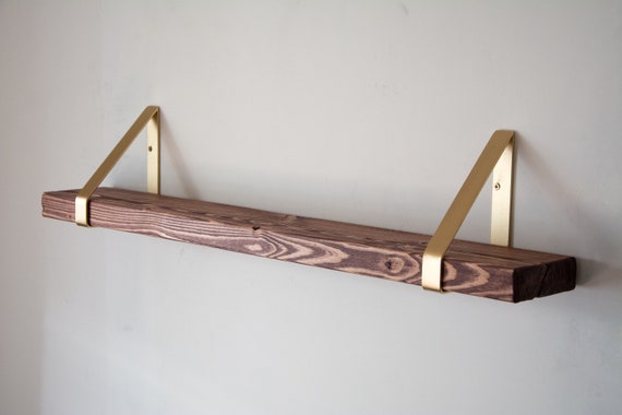 Cedar Rustic Chunky Solid Wooden Wall Shelf With Gold Triangle 50