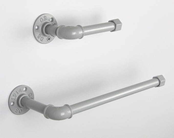Toilet Paper Holder, Paper Towel Holder, Towel Rack, TP Holder, Farmhouse Decor, Color Pictured Light Gray Metallic
