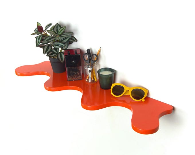 Curved Shelf - Orange Shelf, Home Interior Decor, Wavy Shelf, Squiggle Shelf, Fall Decor