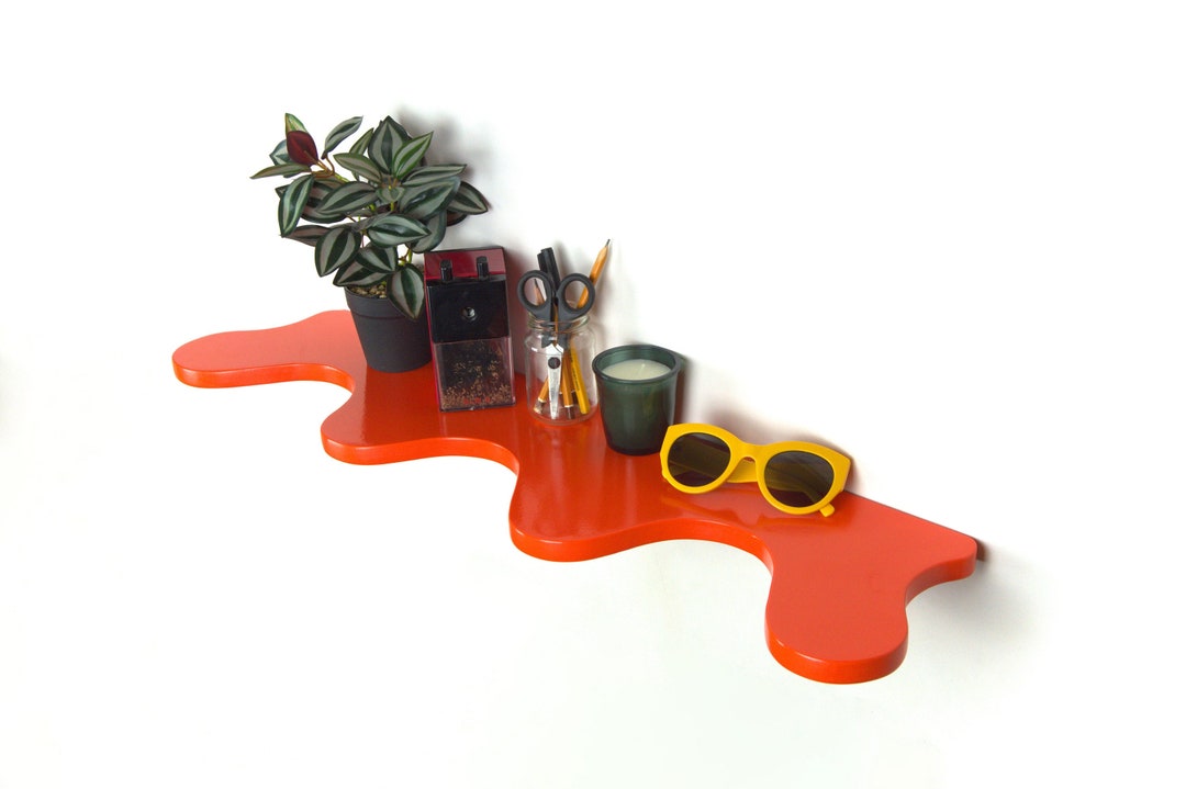 Curved Shelf Orange Shelf, Home Interior Decor, Wavy Shelf, Squiggle