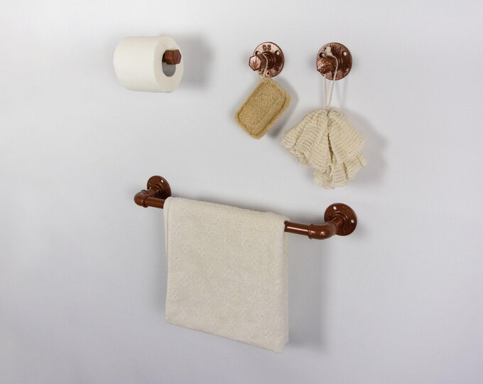 Industrial Bathroom Accessories 4pcs Set, Toilet Paper Holder, Pipe Towel Holder, Pipe Hooks, Copper Bathroom Set, FREE SHIPPING