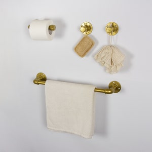 Set di 4 accessori da bagno in stile rustico, portasciugamani a tubo, ganci rustici per asciugamani, arredamento rustico, set da bagno dorato, spedizione gratuita.