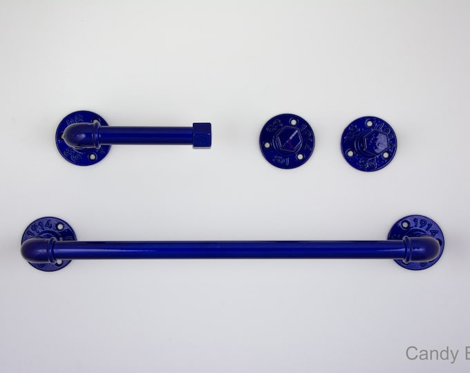 Pipe Bathroom Set 4pcs , Pipe Towel Rack, Toilet Roll Holder, Towel Hook, Wall Hook, Industrial Bathroom, Home Organization