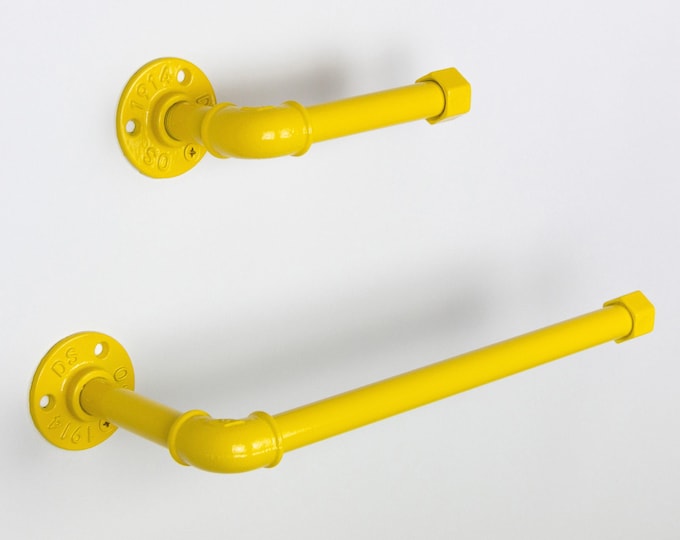 Toilet Paper Holder, Paper Towel Holder, Towel Rack, Industrial Bathroom, Space Saver, Color Pictured Yellow Gloss