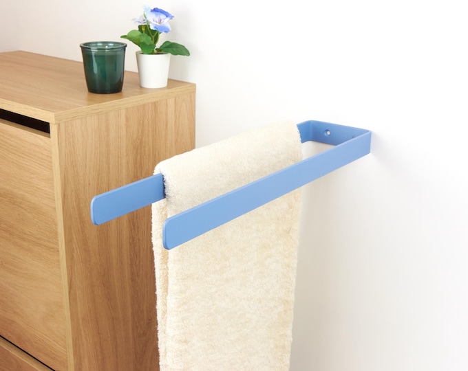 Dual Towel Rack - Modern Wall Towel Bar for Bathroom Storage, Metal Towel Holder, Contemporary Bathroom, Color Pictured - Sand Textured Blue