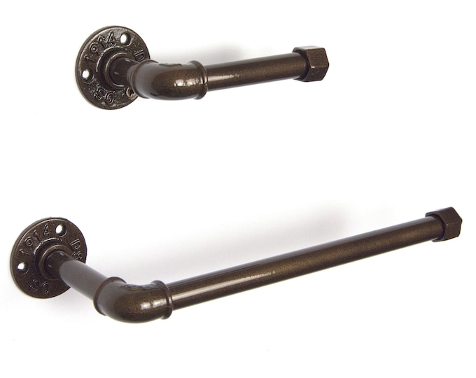 Toilet Tissue Holder, Paper Towel Holder, Towel Rack, Steampunk Bathroom, Bathroom Decor, Color Pictured Dark Bronze Metallic